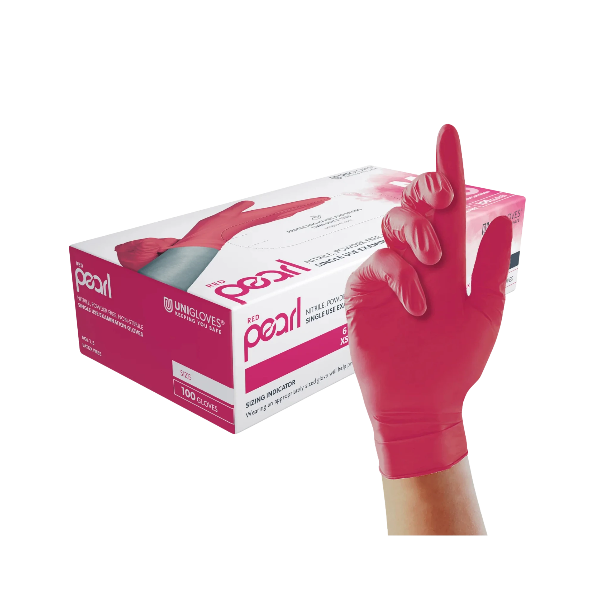 Unigloves Red Pearl Nitrile Gloves, Red, Powder-free, Size M, GP0063
