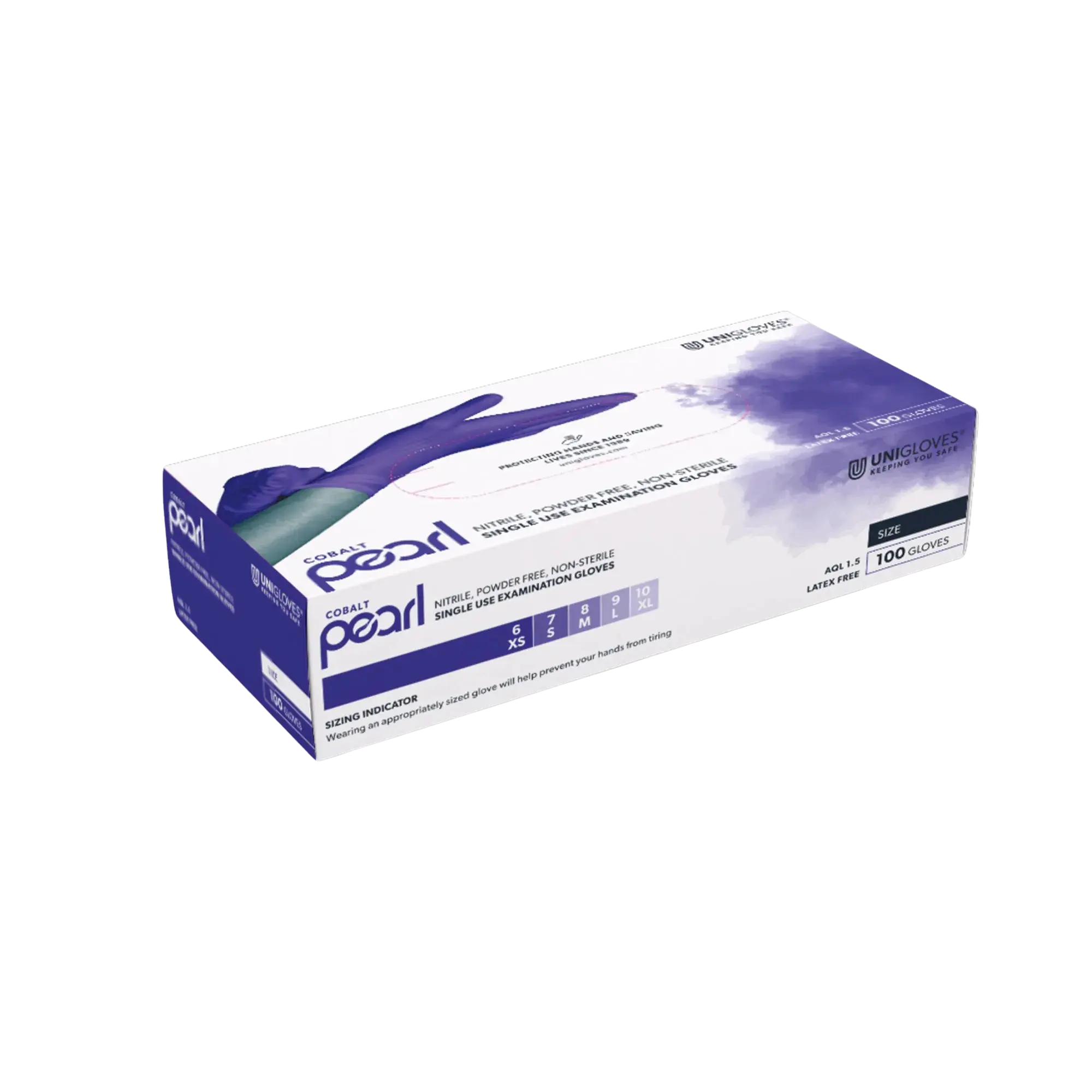 Unigloves Cobalt Pearl Nitrile Gloves, Cobalt, Powder-free, Size L, GP1014