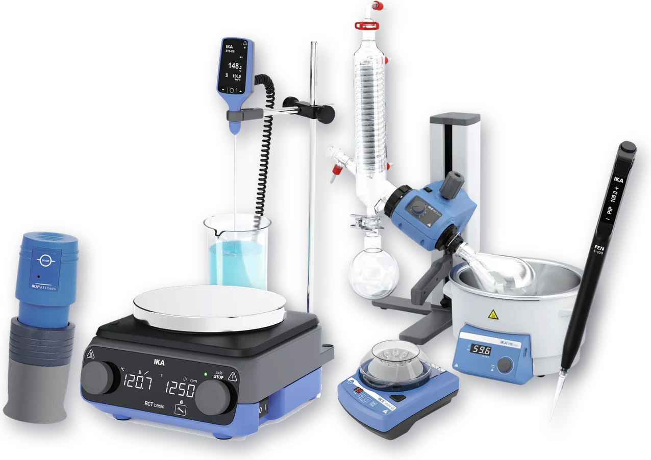IKA promotional instruments: RCT basic, RH basic package, RV 3 V-C, A 11 basic, mini G and IKA PEN