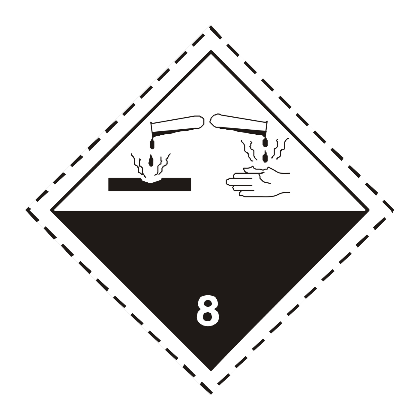 Giese-GEF Gefahrgutetikett Klasse 8 (Ätzende Stoffe), 100 x 100 mm, Haftfolie, Rolle à 1.000 Stk., 800-10-1