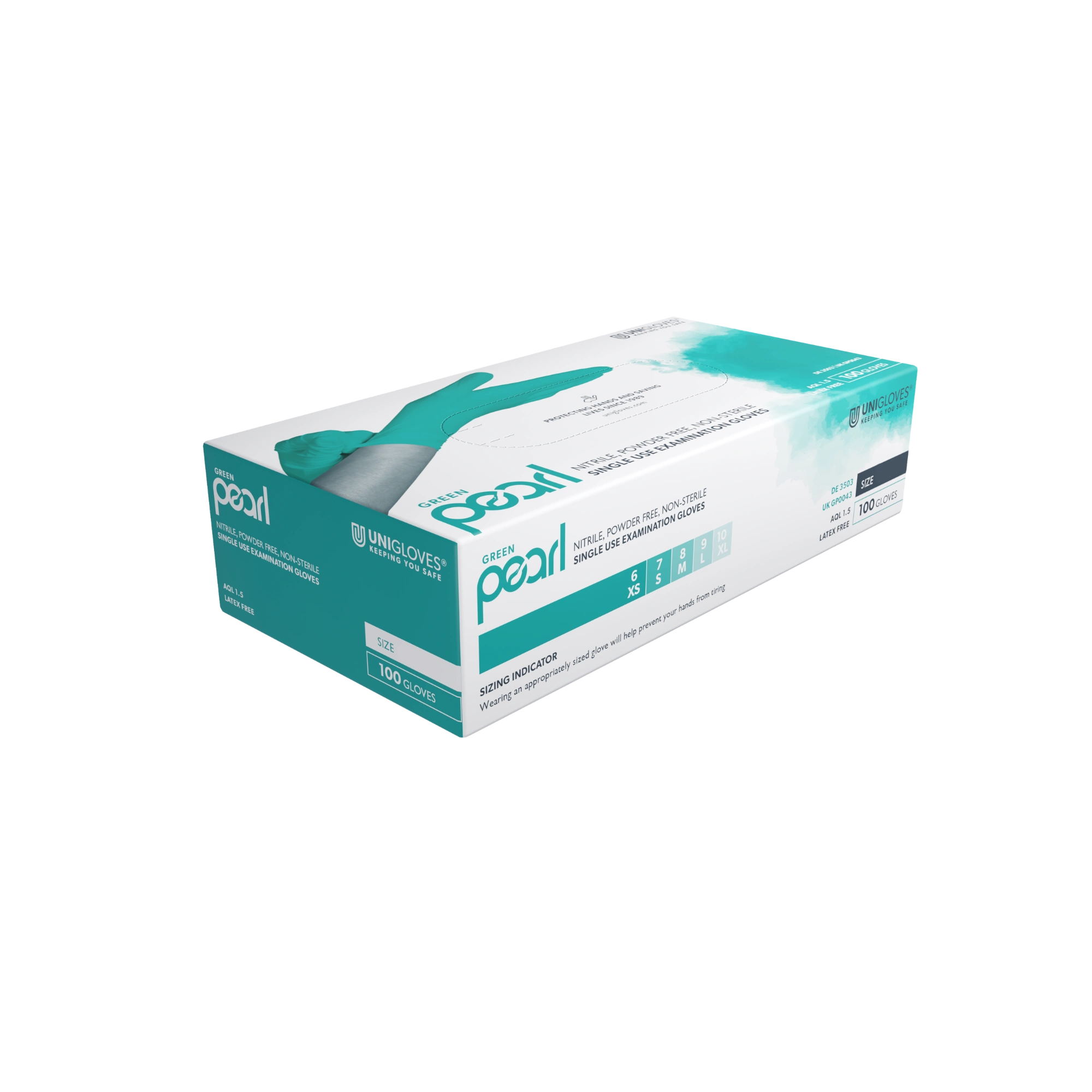 Unigloves Green Pearl Nitrile Gloves, Green, Powder-free, Size L, GP0044