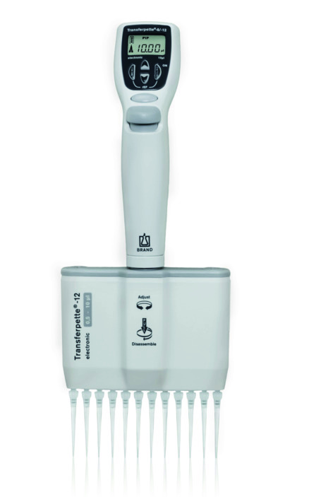 ®-12 electronic brand pipette, DE-M, 0.5–10 µl, European mains adaptor (100–240 V / 50–60 Hz), #705449