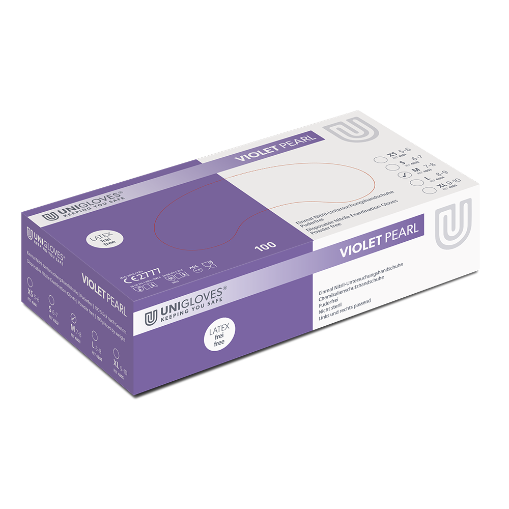 Unigloves Violet Pearl, Nitrilhandschuhe, Violet, Puderfrei, 1 Karton = 10 x 100 = 1.000 Stück - S