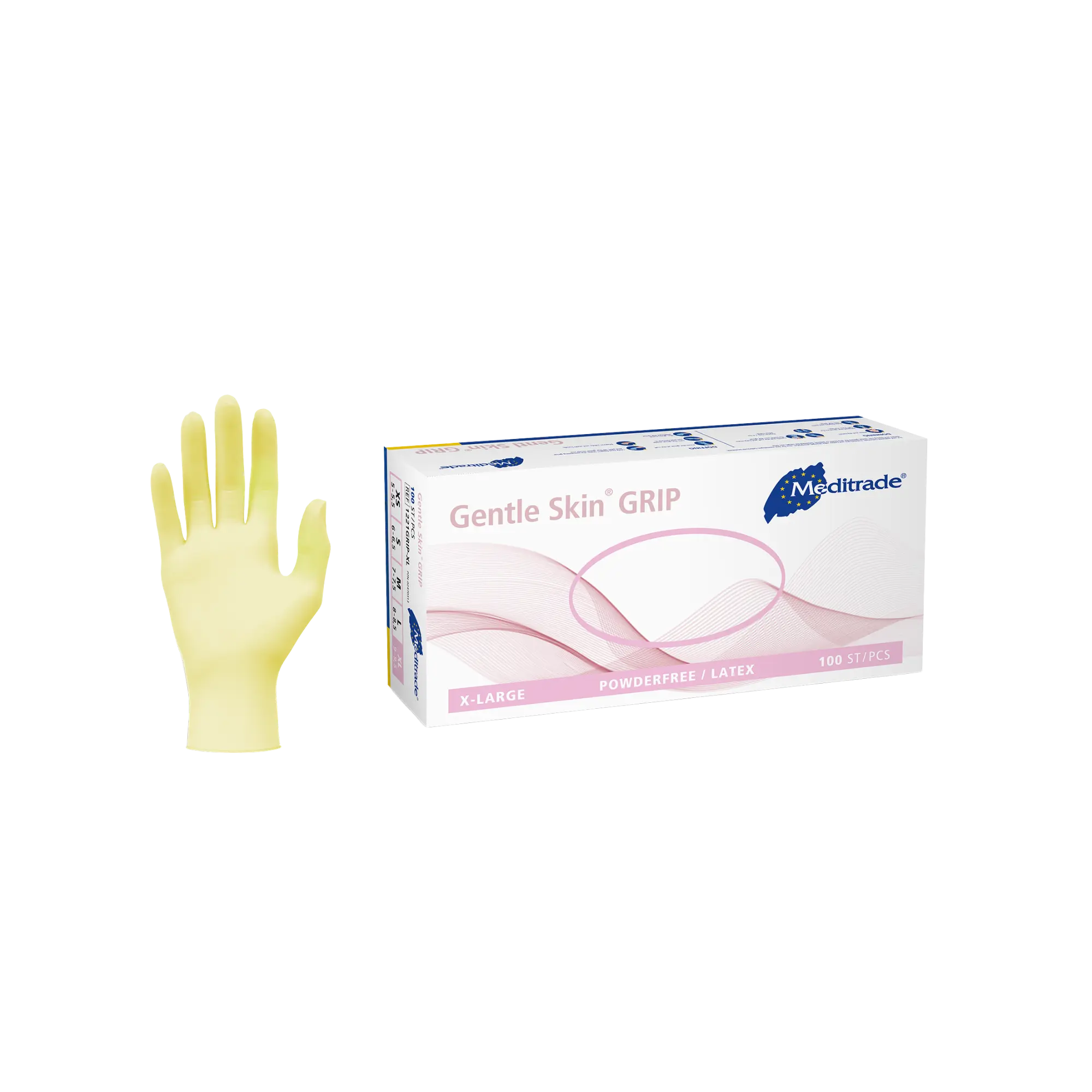Meditrade Gentle Skin Grip, latex examination gloves, powder-free, 100 pieces – XL, 1221GRIP-XL