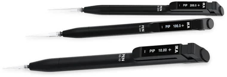 IKA PEN electronic pipettes 10 to 200, 5 to 100 and 0.5 to 10 µl with display