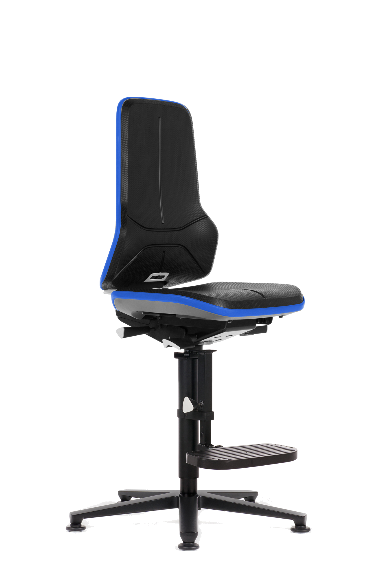 Bimos NEON chair element, high version with glides and step-up aid, Flexband blue, with black upholstery element