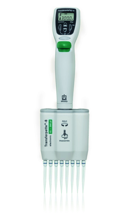 ®-8 electronic pipette, DE-M, 15–300 µl, European mains adaptor (100–240 V / 50–60 Hz), #705406