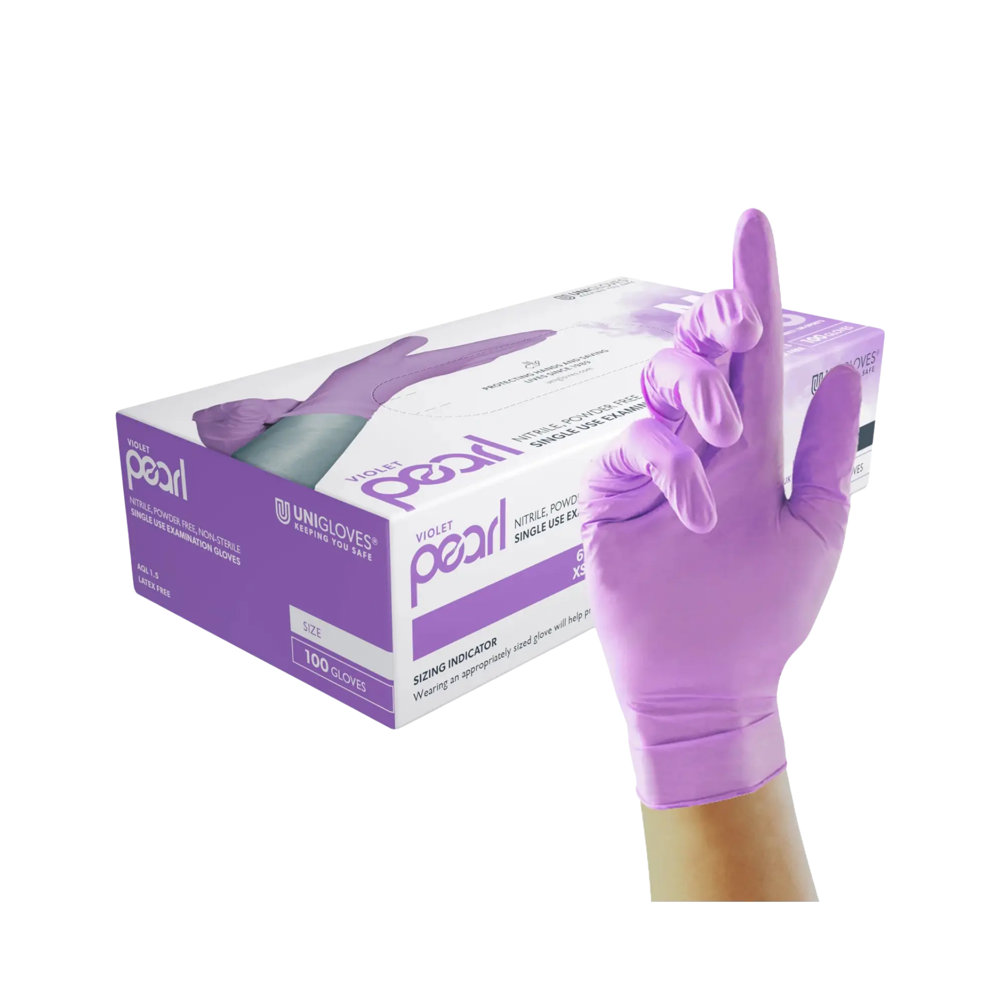 Unigloves Violet Pearl Nitrile Gloves, Violet, Powder-free, Size XL, GP0075