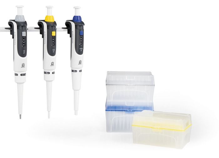 ®S Brand Transferpette Macro Starter Kit: 3 x pipettes (100–1000 µl, 500–5000 µl, 1000–10000 µl), 3 shelf holders, #705892