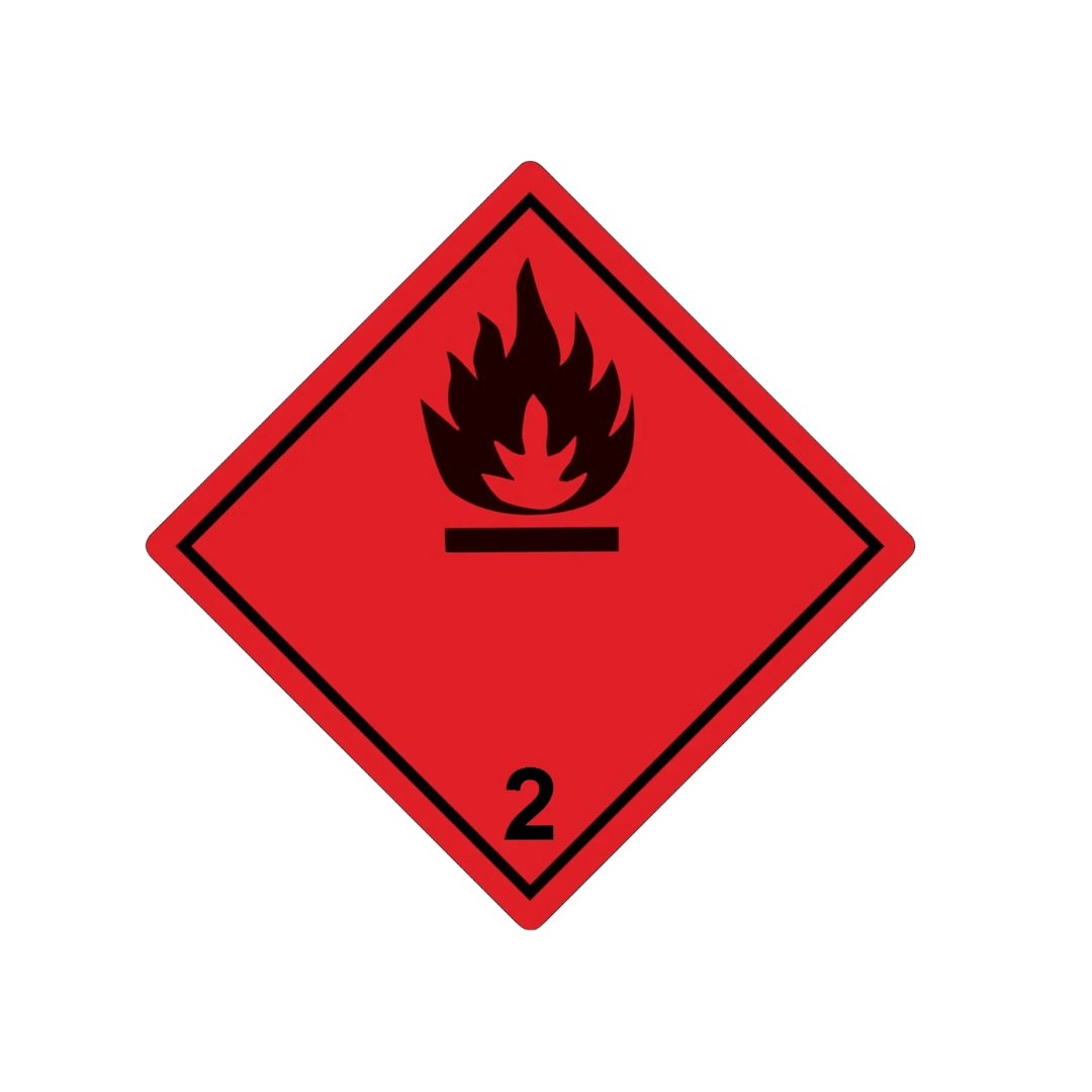 Class 2.1 dangerous goods label (flammable gases), 100 x 100 mm, film, roll of 1,000 labels.