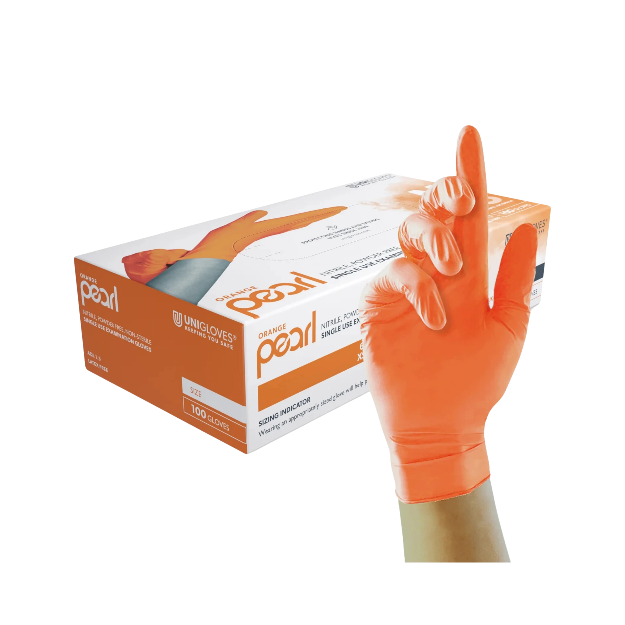 Unigloves Orange Pearl Nitrile Gloves, Orange, Powder-free, Size XS, GP0131