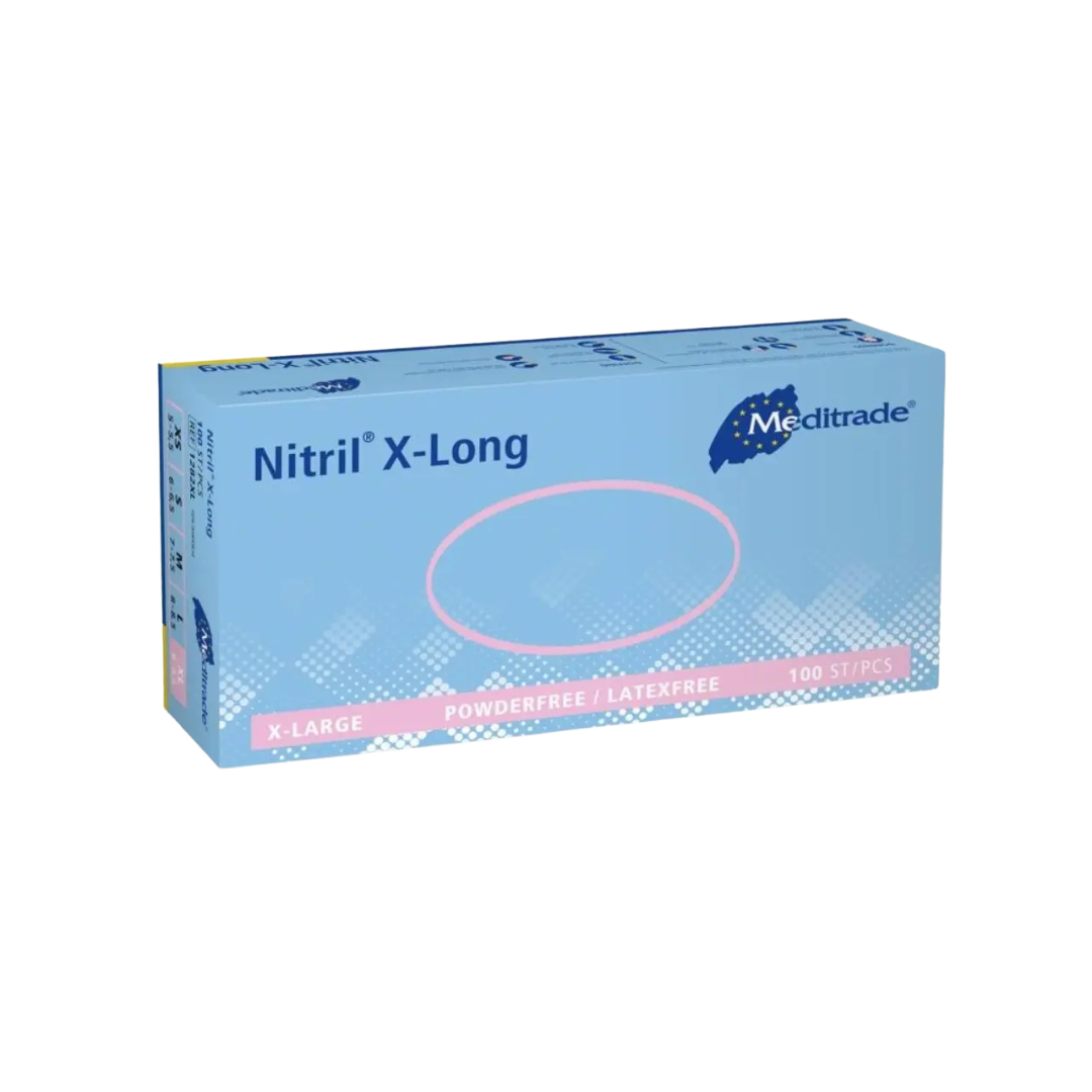 Meditrade Nitrile ® x-long protective gloves (290 mm, blue, 10 x 100 per box)
