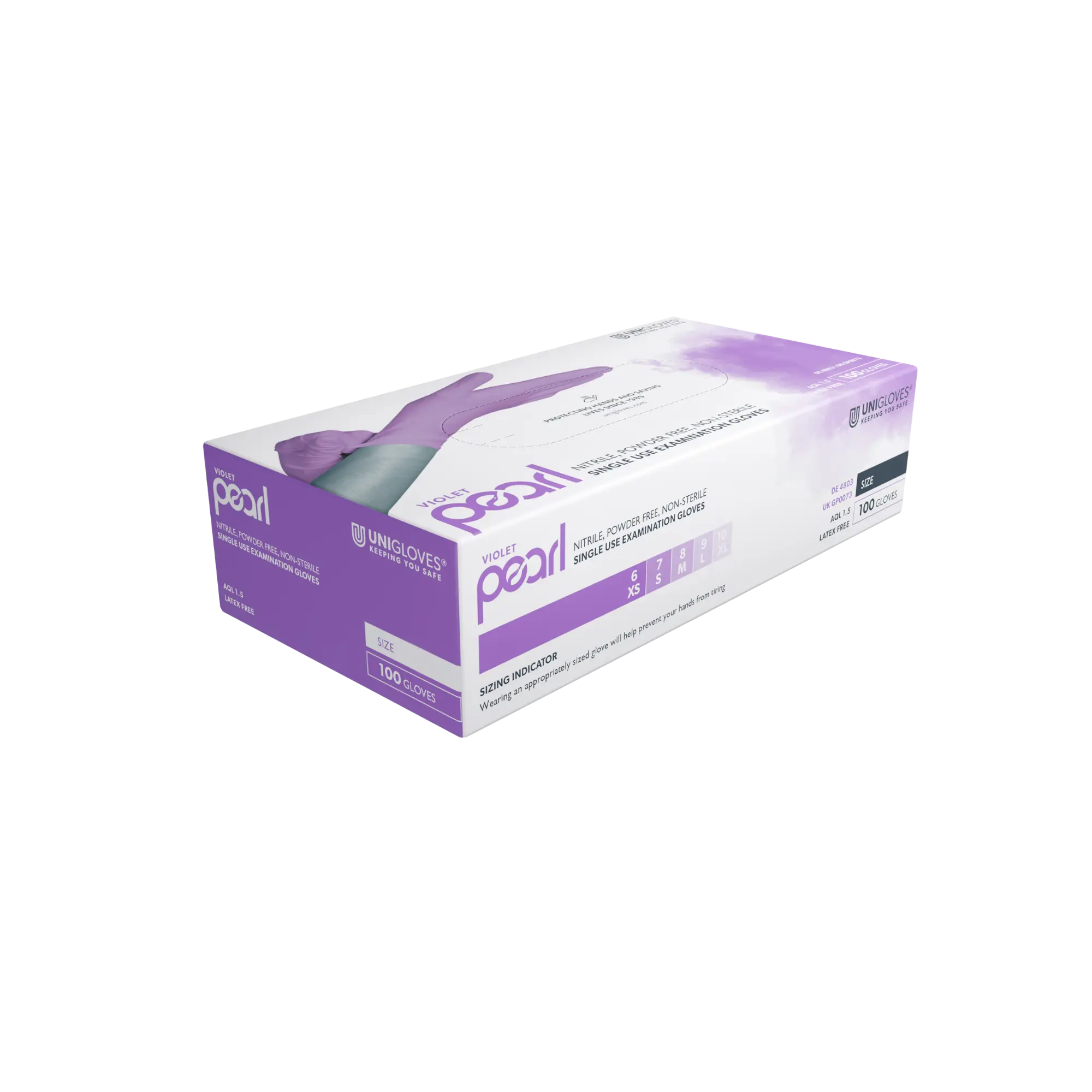 Unigloves Violet Pearl Nitrile Gloves, Violet, Powder-free, Size XL, GP0075