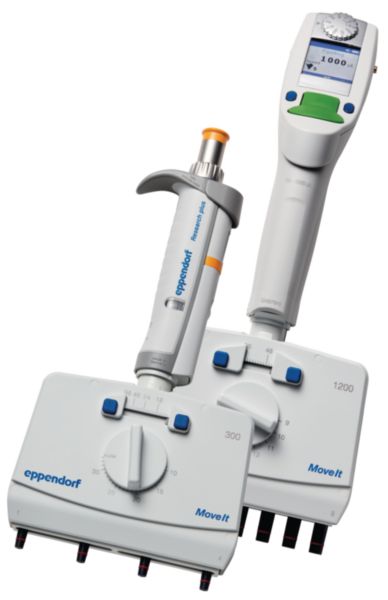 Eppendorf Xplorer pipette ® plus Move It ®, adjustable cone spacing, 8-channel, 15–300 µL, orange, 4861000818