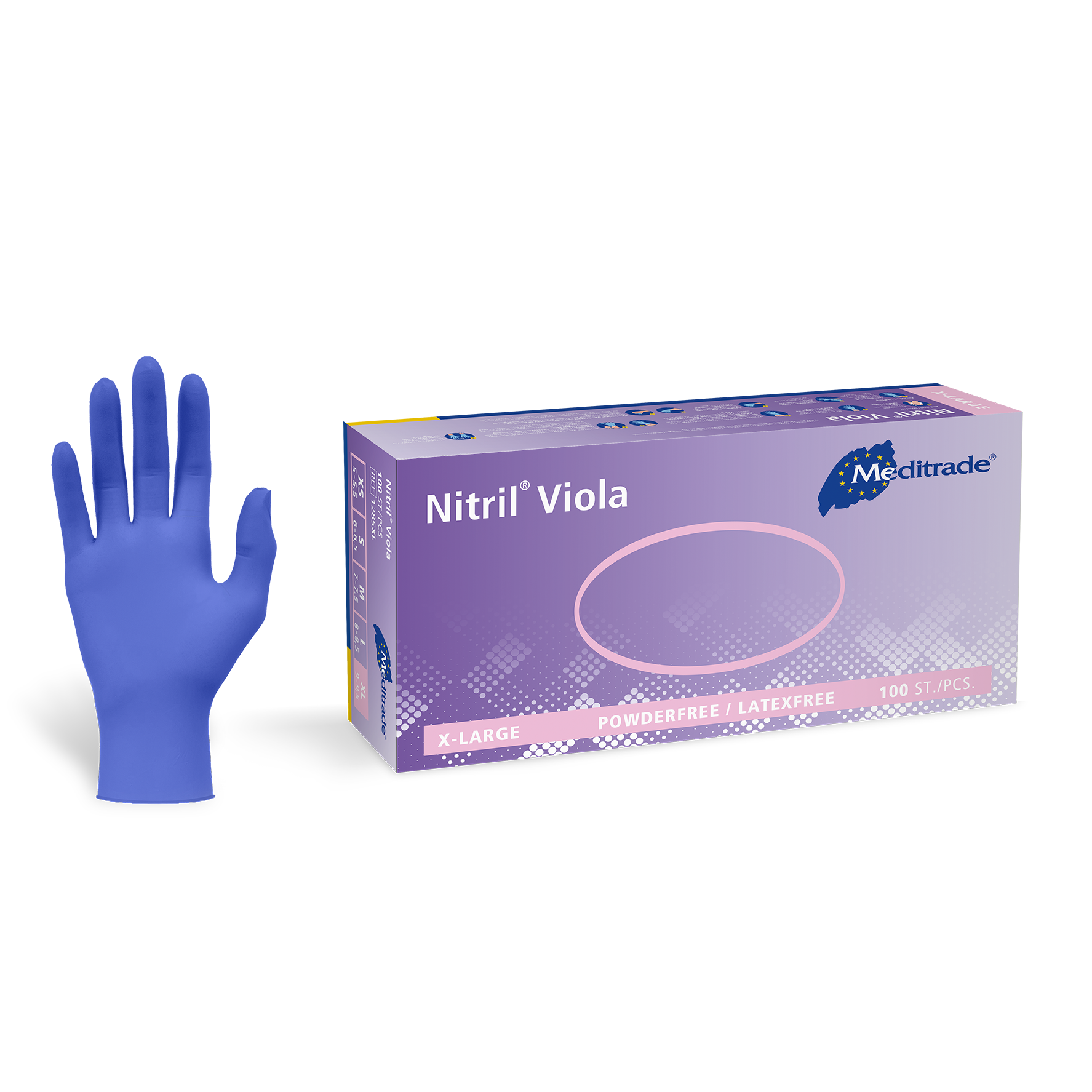Meditrade Nitrile ® Viola ® Nitrile examination and protective gloves, violet, powder-free, 1 carton = 10 x 100 = 1,000 pieces
