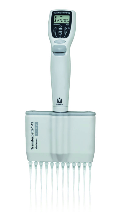 ®-12 electronic brand pipette, DE-M, 1–20 µl, European mains adaptor (100–240 V / 50–60 Hz), #705450