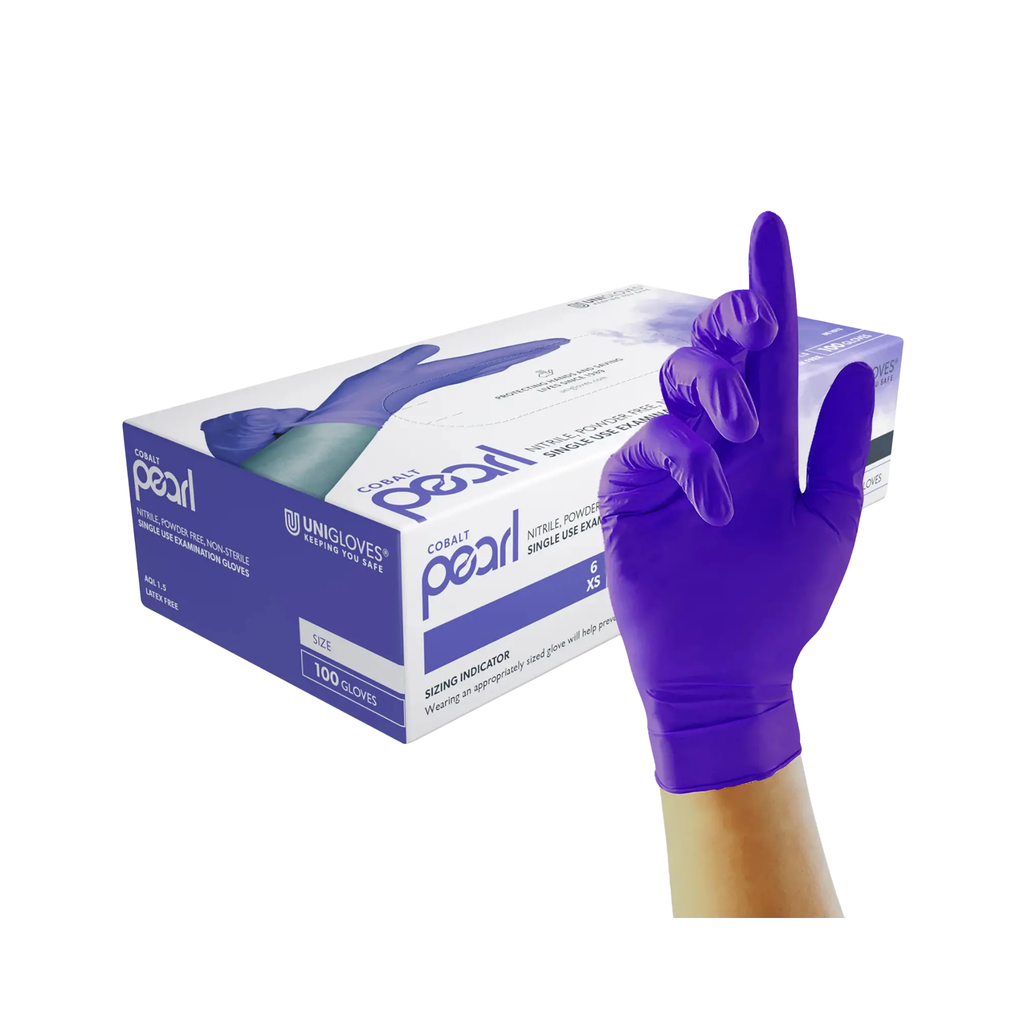 Unigloves Cobalt Pearl Nitrile Gloves, Cobalt, Powder-free, Size L, GP1014