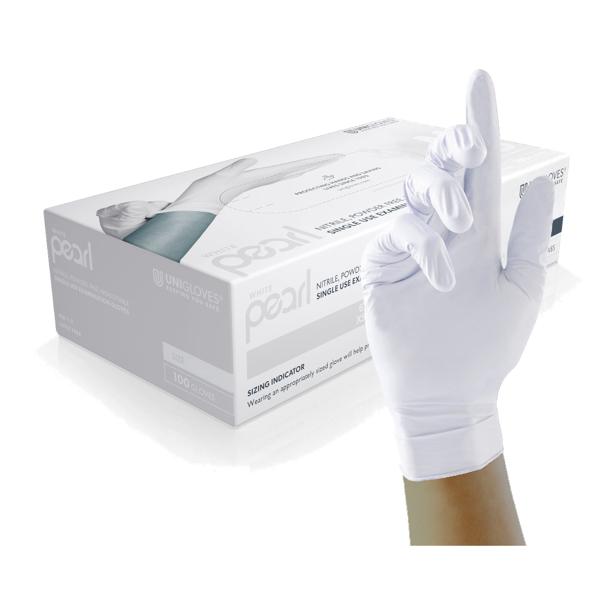Unigloves White Pearl Nitrile Gloves, white, powder-free, 100 pieces, size XL, GP0025