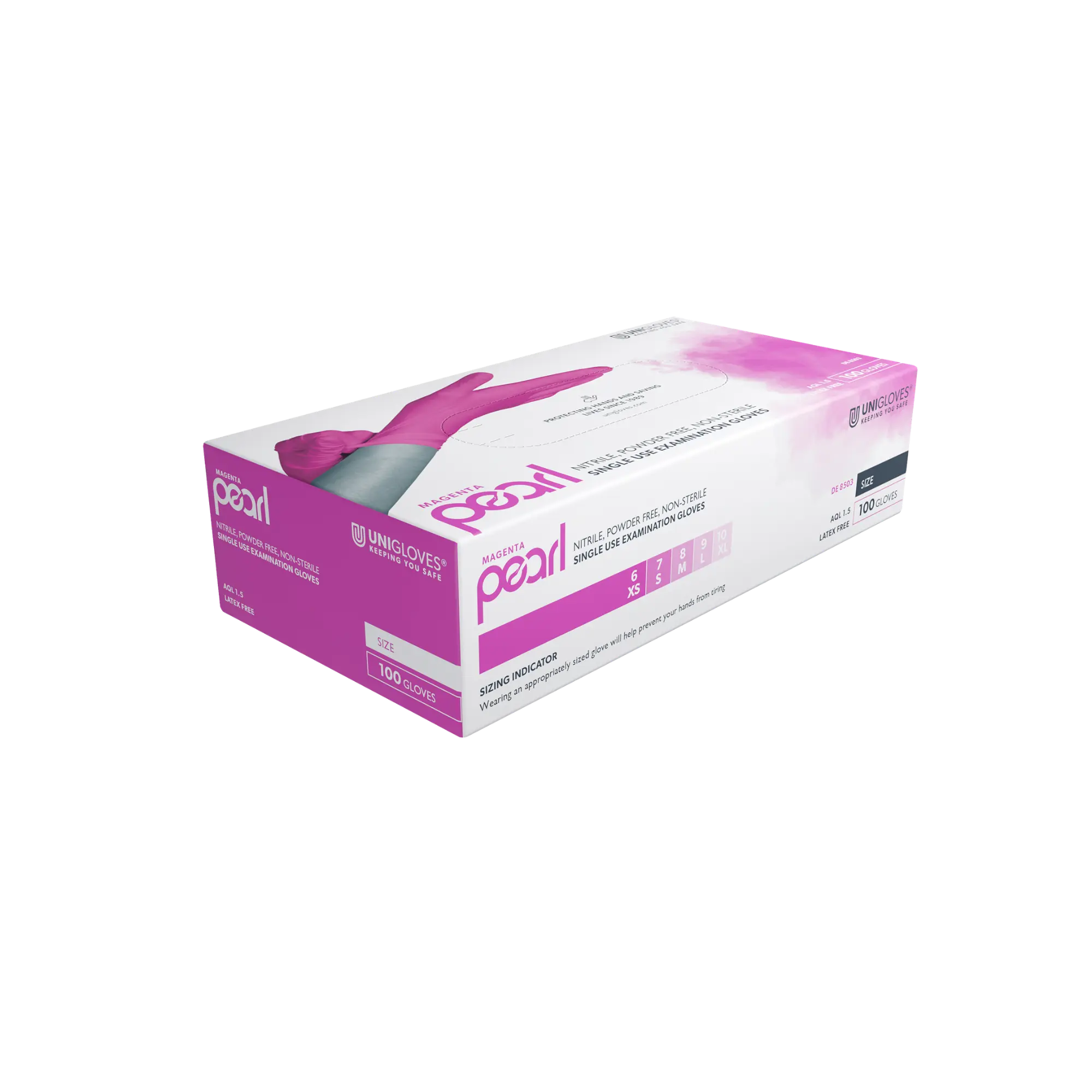 Unigloves Magenta Pearl Nitrile Gloves, Magenta, Powder-free, Size S, GP8502