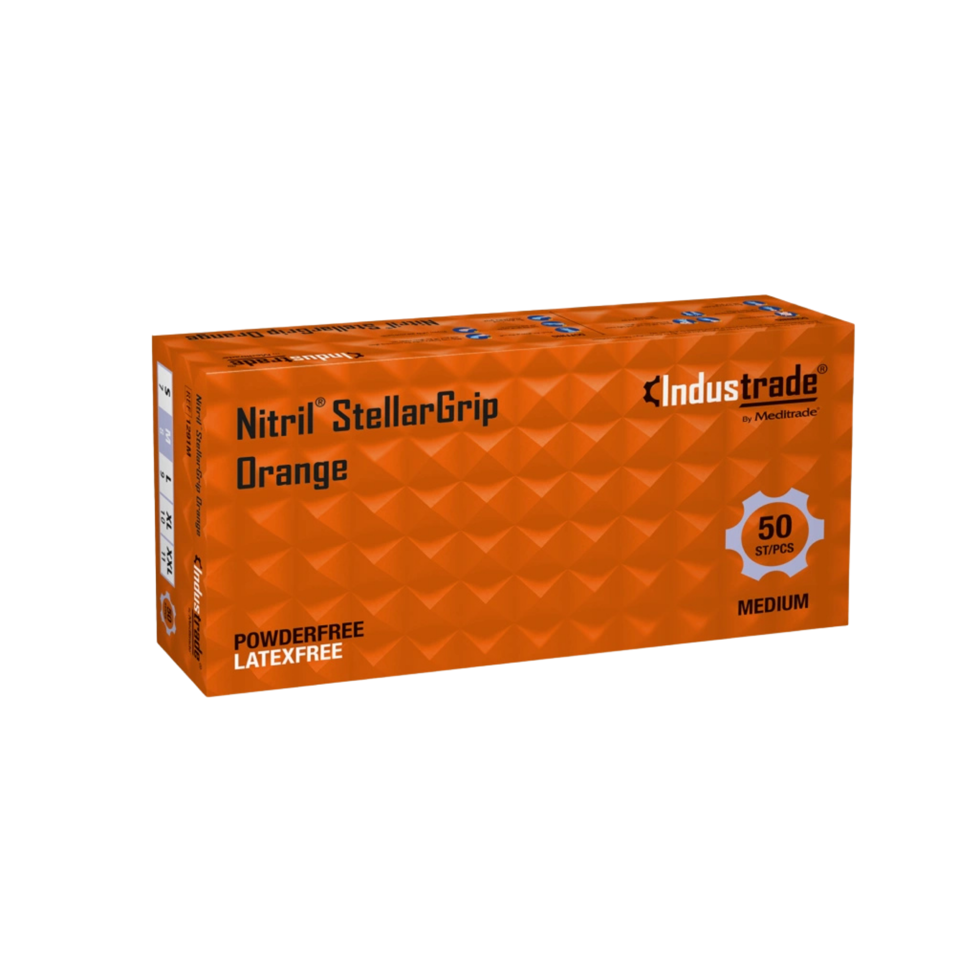 Meditrade Nitrile StellarGrip Orange Protective Gloves, box of 500 (10 boxes of 50), PPE Class III