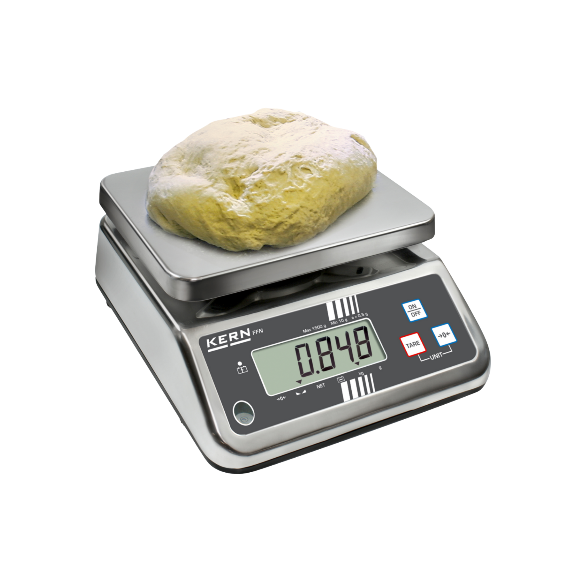 KERN IP-rated FFN 6K1IPN bench scale, stainless steel, IP65, weighing range 6 kg