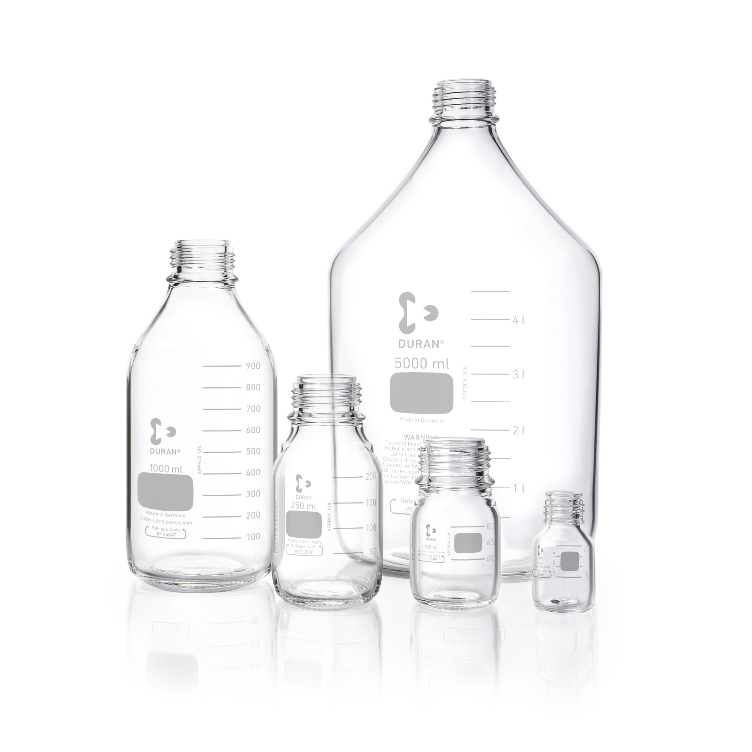 DURAN ® laboratory bottle, clear, graduated, GL 25, without screw cap and pouring ring, 25 ml, sales unit=10 pieces, #218011404