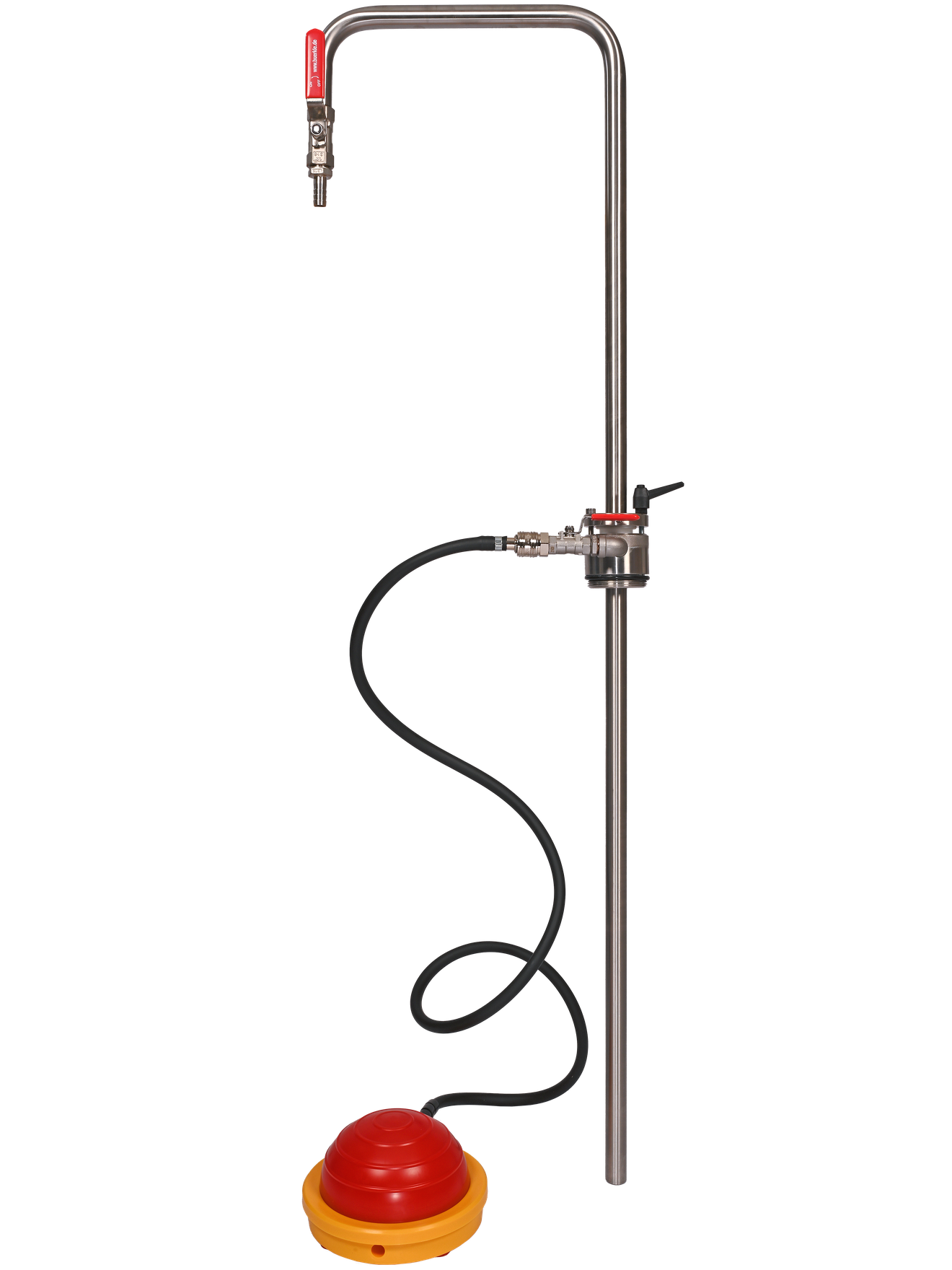 Bürkle Lösemittelpumpe Fußbetrieb mit Auslaufbogen, Edelstahl V2A, für Fässer bis 220 Liter, 5603-1100, Produktansicht