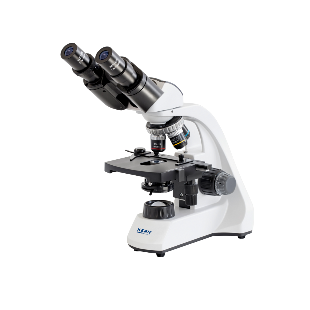 KERN OBT 106 School Microscope, monocular, 40x–400x, LED transmitted light, battery-powered