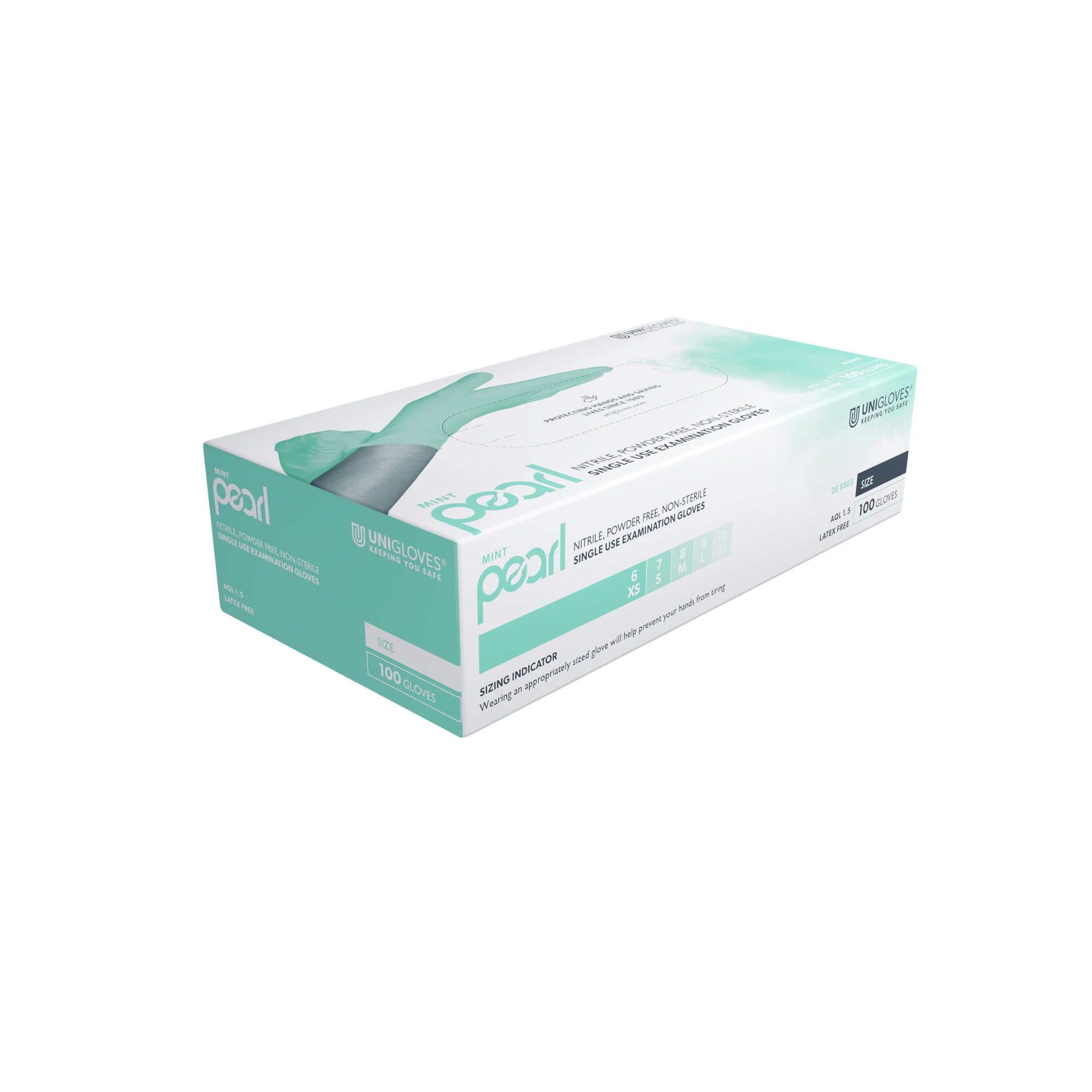Unigloves Mint Pearl Nitrile Gloves, Mint, Powder-free, Size S, GP6802