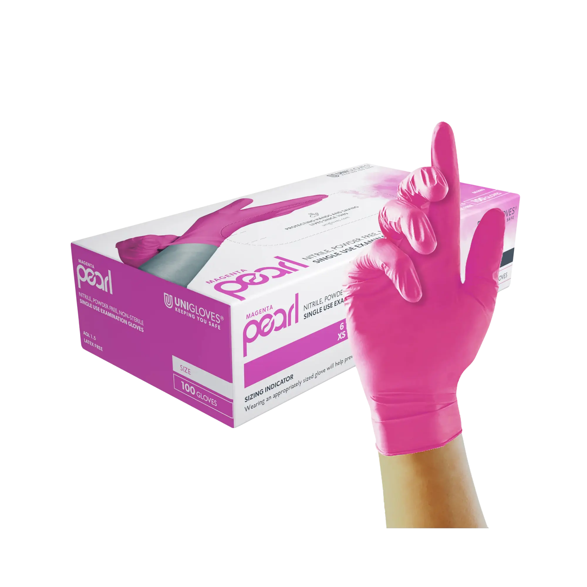 Unigloves Magenta Pearl Nitrile Gloves, Magenta, Powder-free, Size S, GP8502