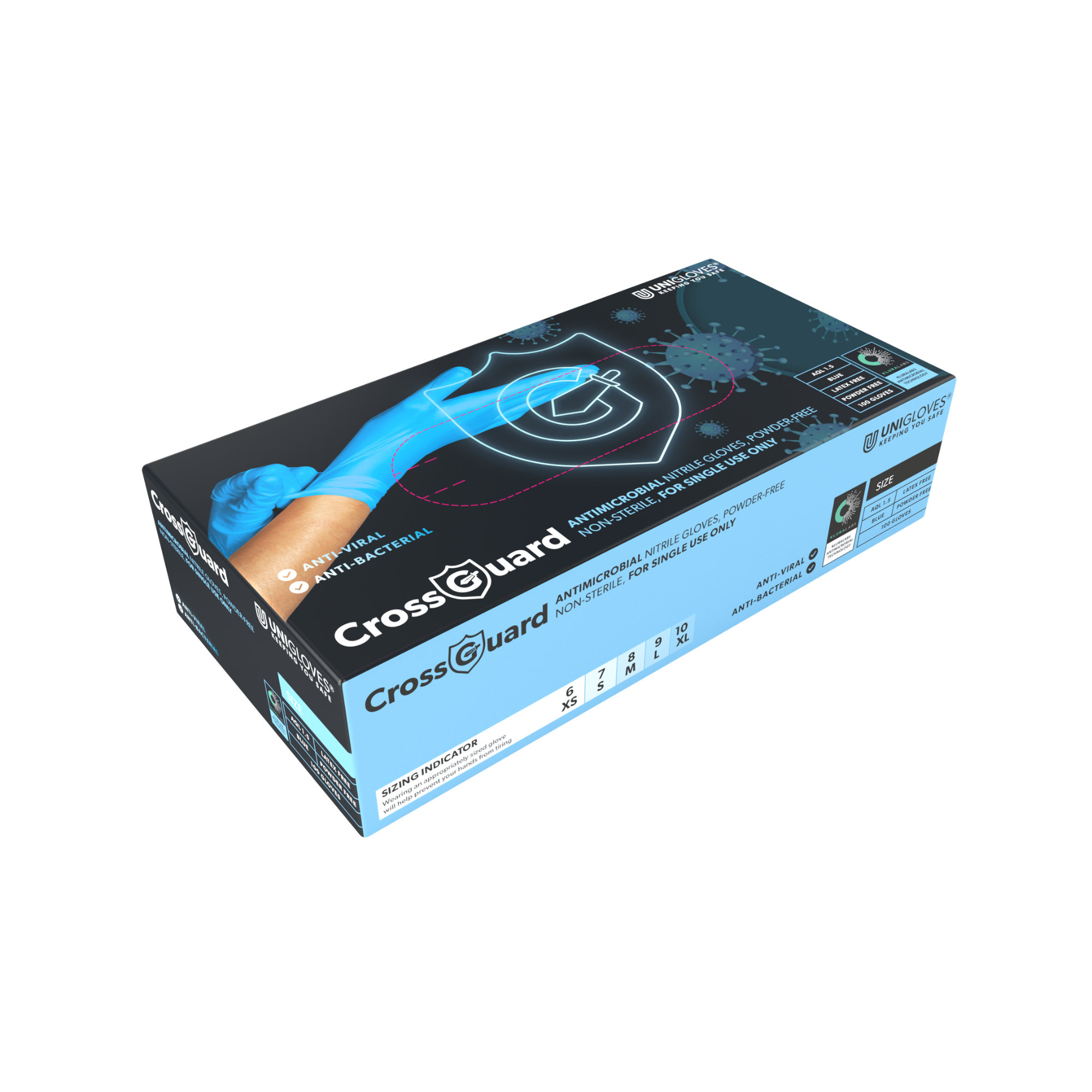 Unigloves Crossguard Nitrile antimicrobial nitrile glove, GM010X
