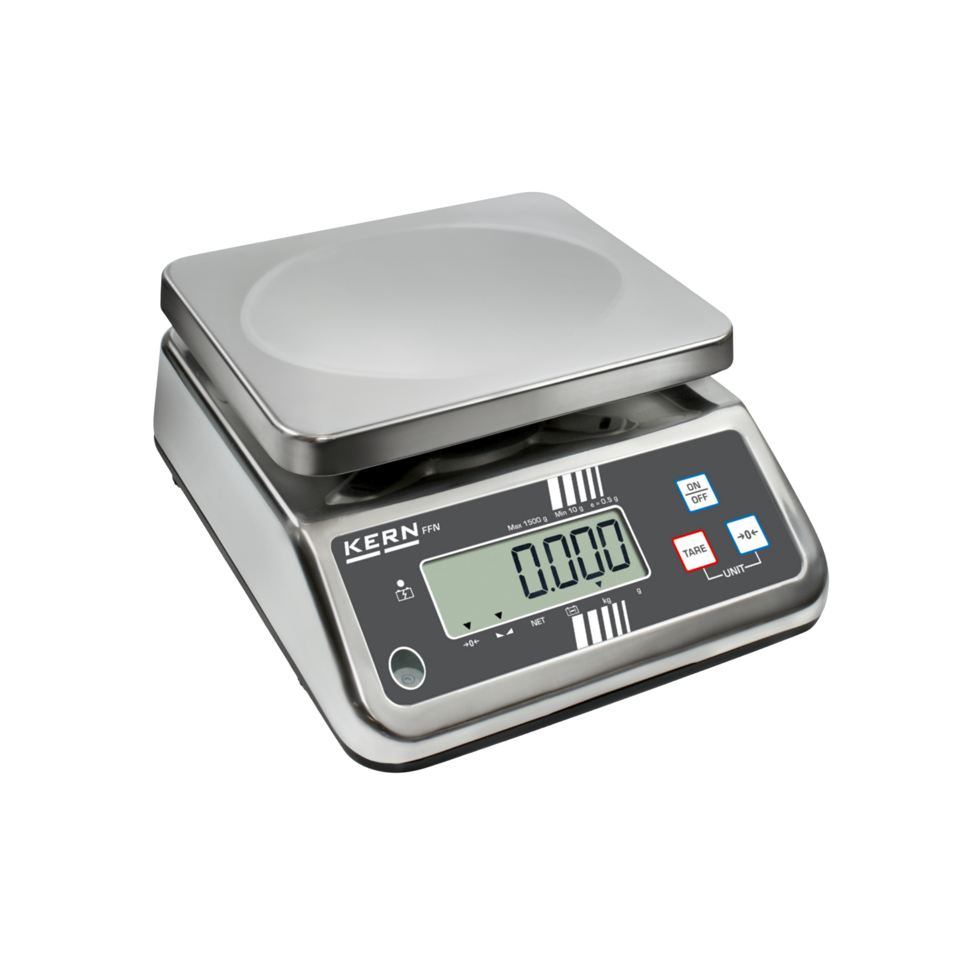 KERN IP-rated FFN 6K1IPN bench scale, stainless steel, IP65, weighing range 6 kg