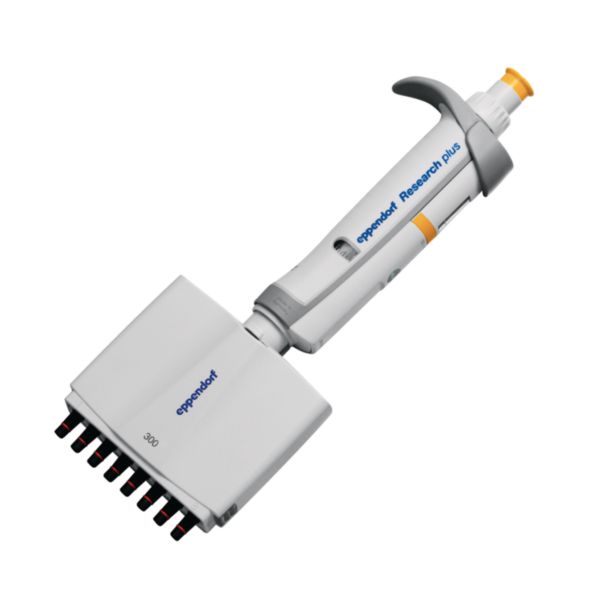 Eppendorf Research Pipette®plus G, 8-channel, variable, 30–300 µL, orange, 3125000052