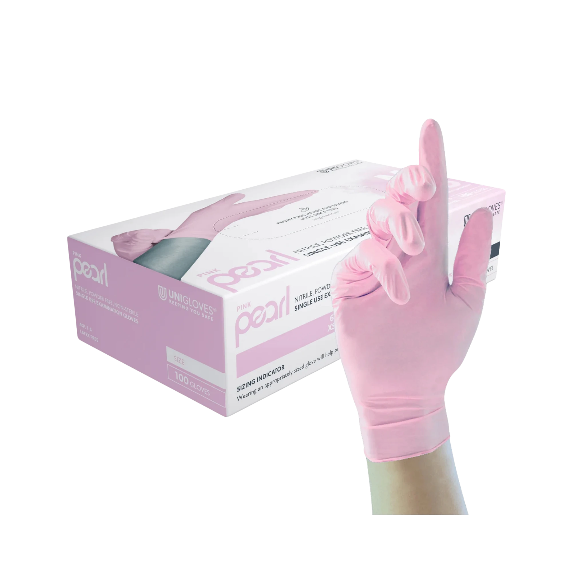 Unigloves Pink Pearl Nitrile Gloves, Pink, Powder-free, Size XS, GP0051