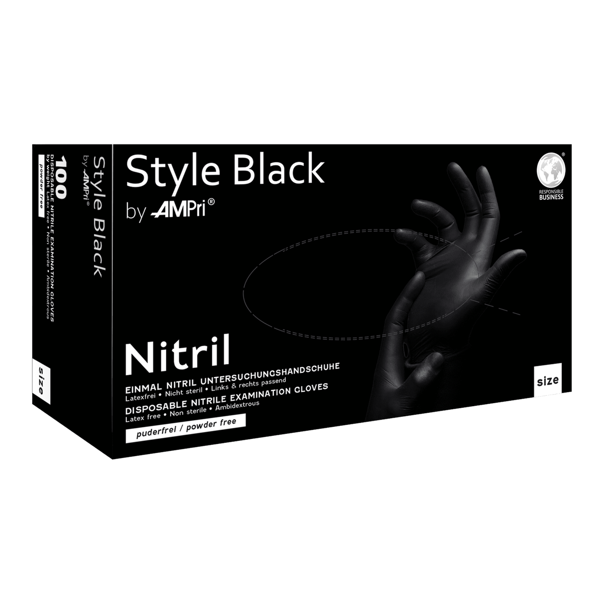Guantes de nitrilo AMPri Style Black, negros, sin polvo, 100 unidades, talla XXL, 01181-XXL