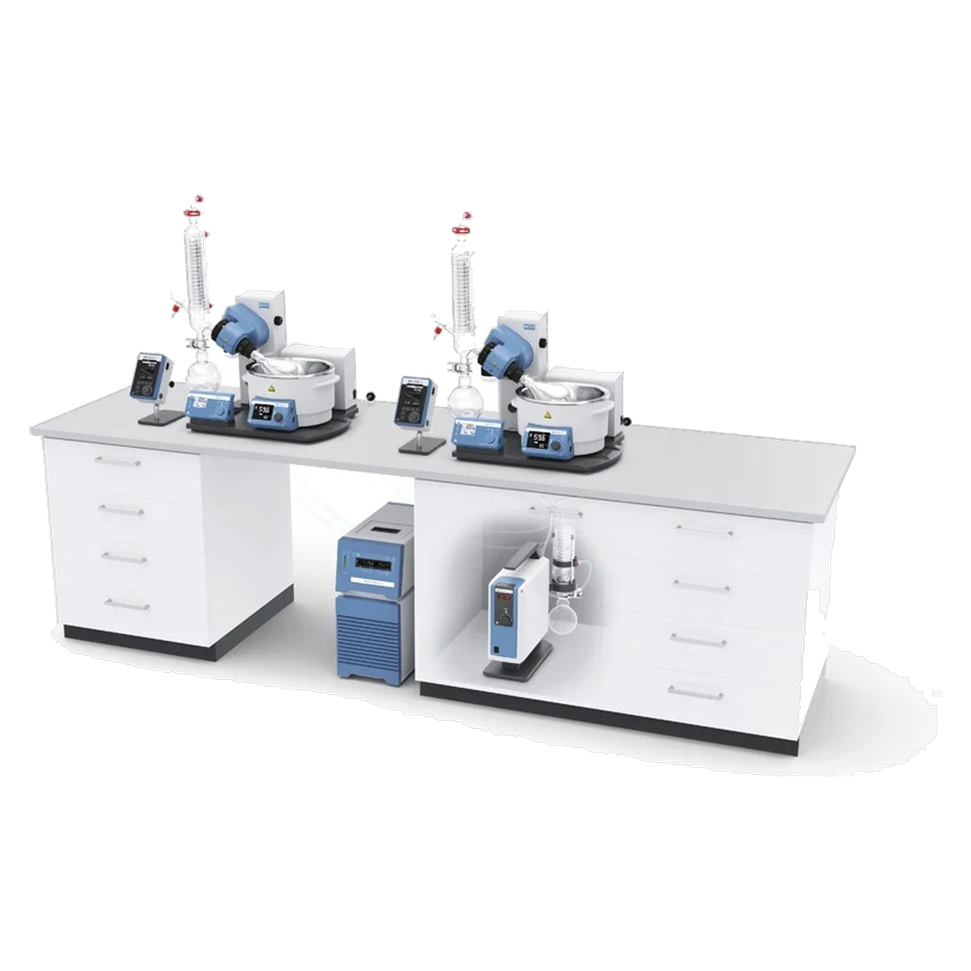 IKA RV 10 digital pro V-C double Complete, zwei Rotationsverdampfer mit gemeinsamem Heizbad, Vakuumpumpe und Umwälzkühler