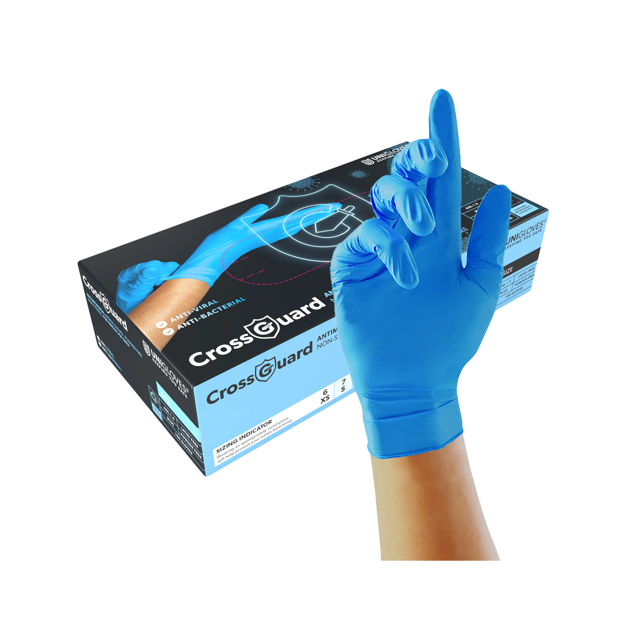 Unigloves Crossguard Nitrile antimicrobial nitrile glove, GM010X