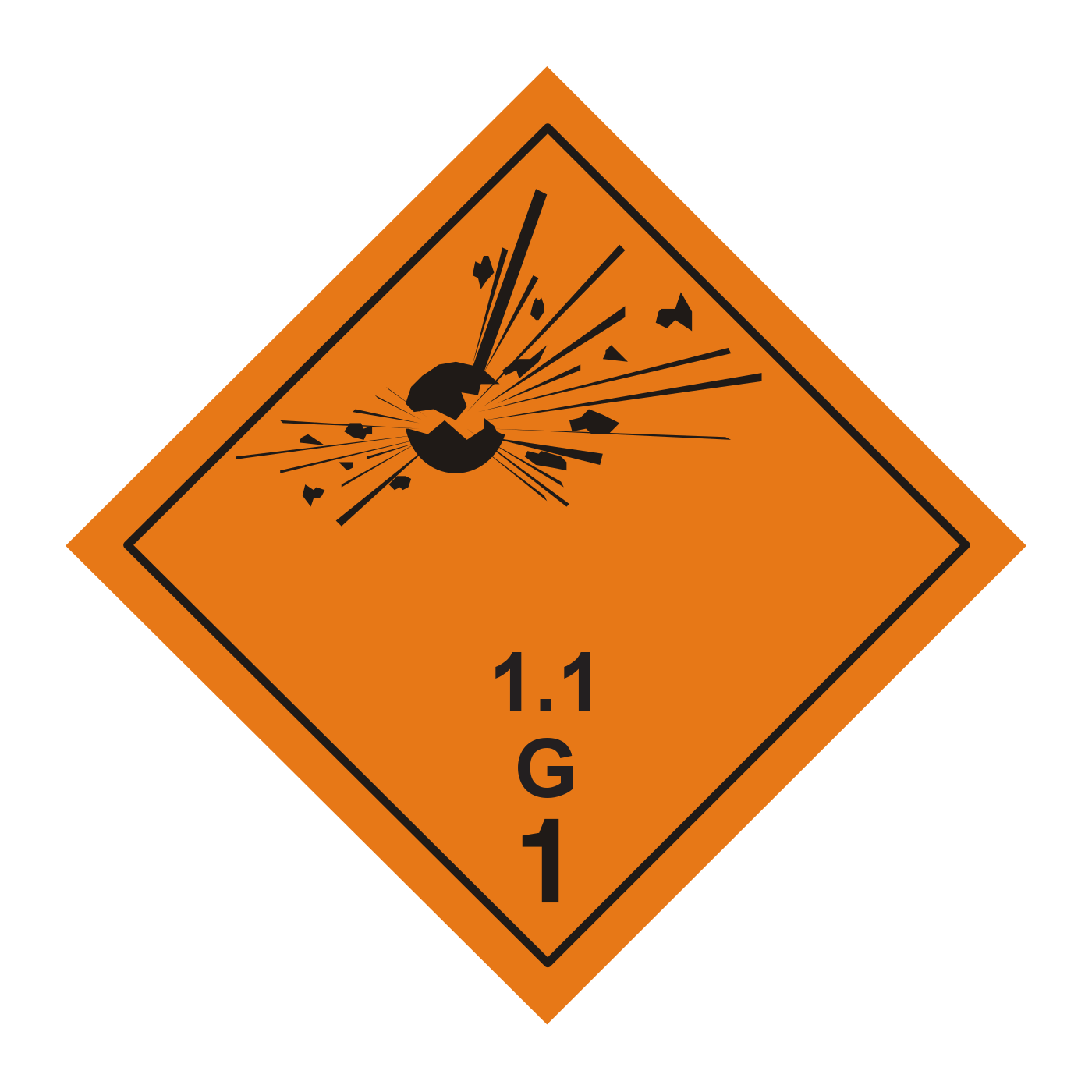 Giese-GEF Gefahrgutetikett Klasse 1.1 G (Explosive Stoffe), 100 x 100 mm, Haftfolie, Rolle à 1.000 Stk., 100-10-1