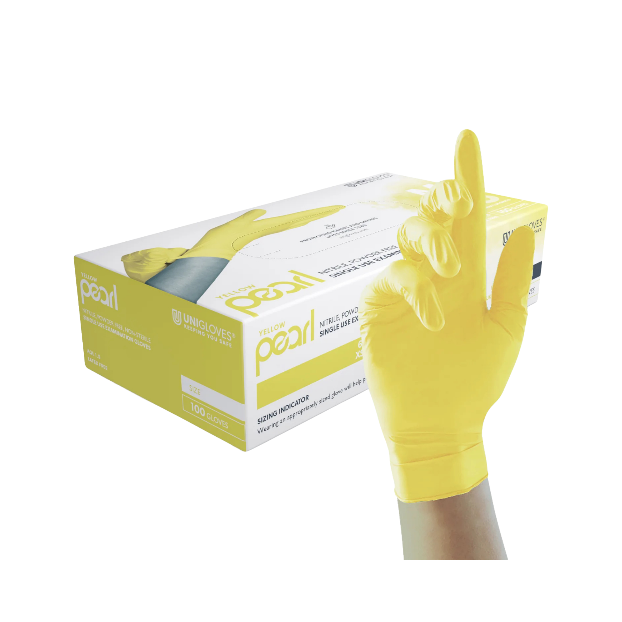 Unigloves Yellow Pearl Nitrile Gloves, Yellow, Powder-free, Size M, GP0113