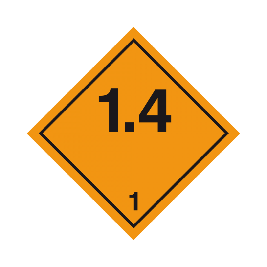 Class 1.4 dangerous goods label (low risk of explosion), 100 x 100 mm, film, roll of 1,000 labels.