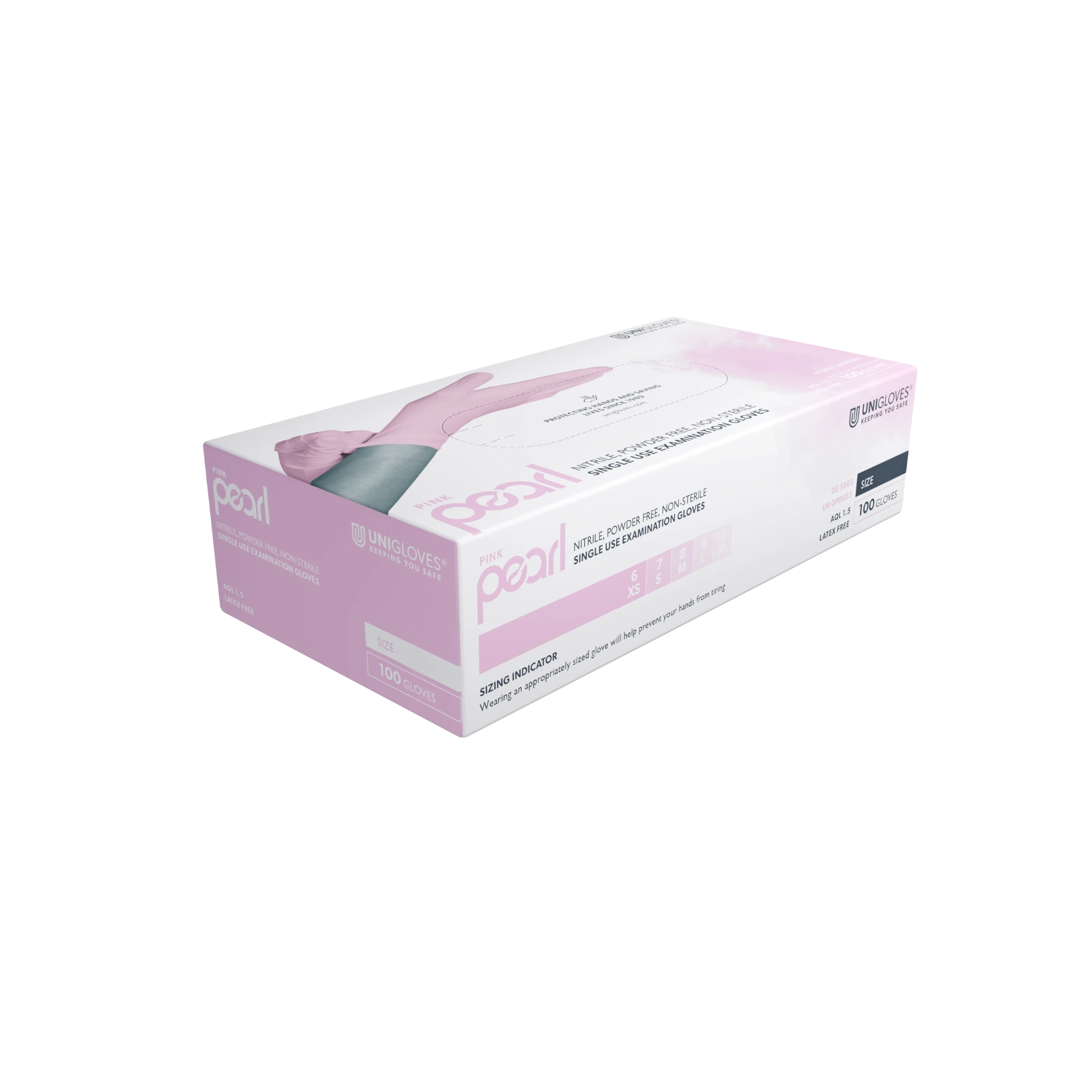 Unigloves Pink Pearl Nitrile Gloves, Pink, Powder-free, Size XS, GP0051