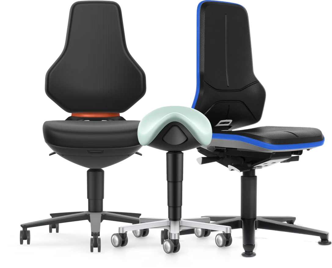 bimos work chairs TEXON and NEON, saddle stool