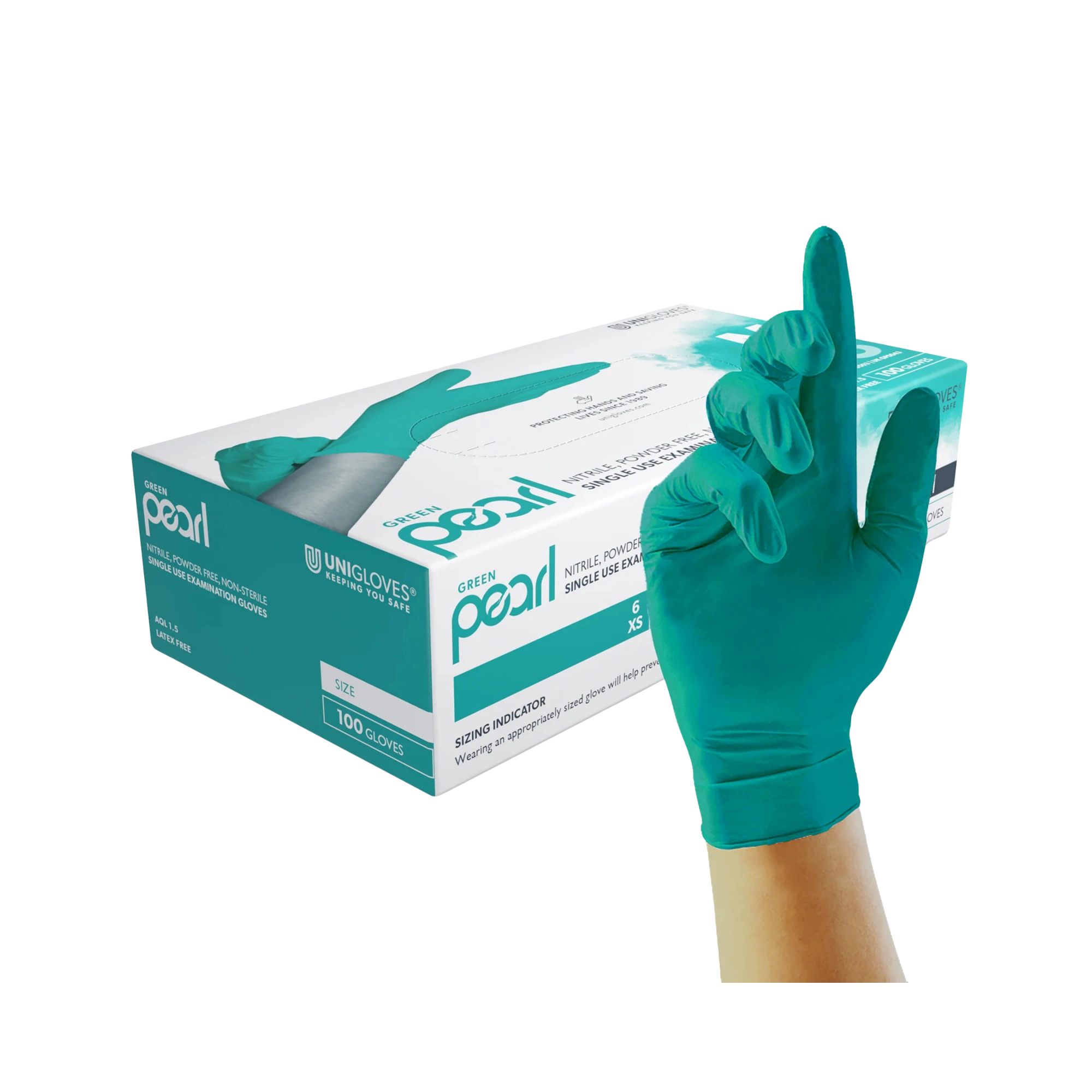 Unigloves Green Pearl Nitrile Gloves, Green, Powder-free, Size L, GP0044
