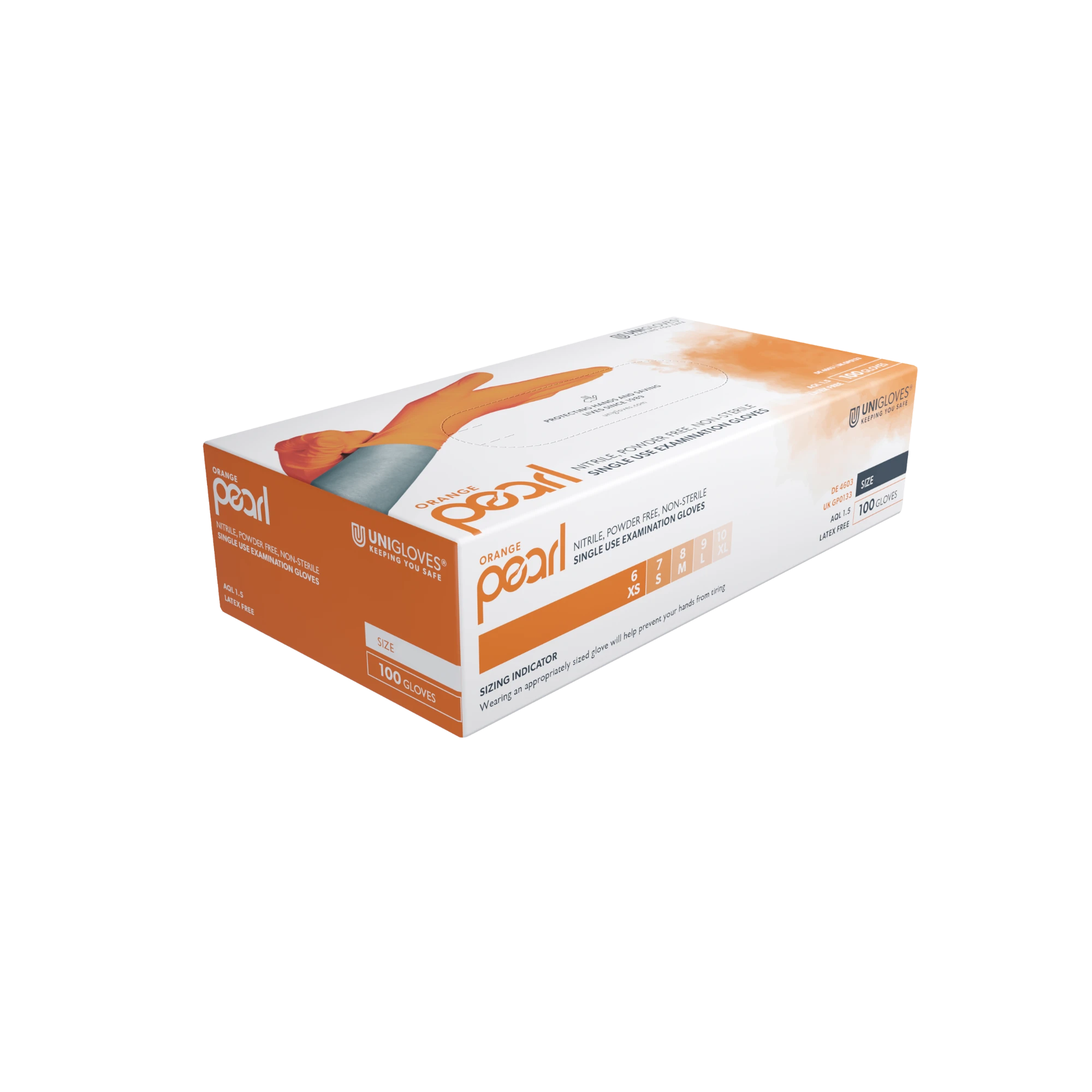 Unigloves Orange Pearl Nitrile Gloves, Orange, Powder-free, Size XS, GP0131